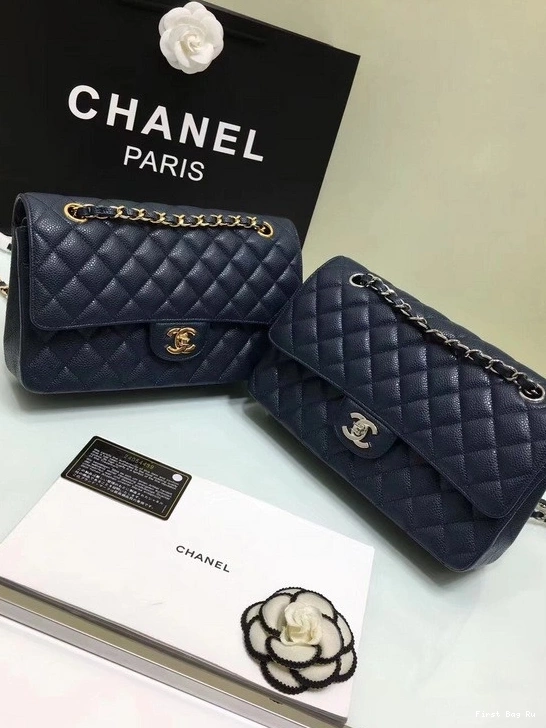 2.55 1112 CHANEL Gold Bag Flap Hardware with Calfskin royalblue Large Leather 0824